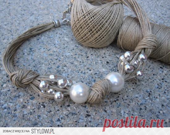 Collar de lino, xl perlas fantasia , perlas plateadas y… na Stylowi.pl