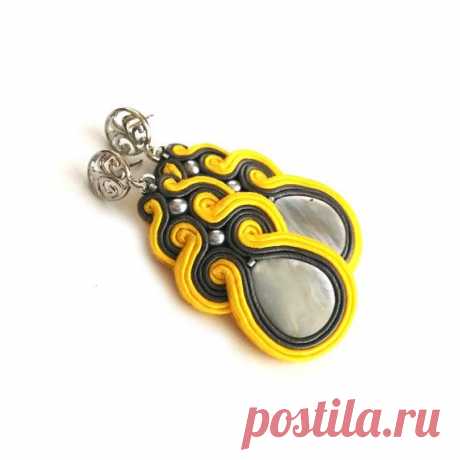 Earrings yellow grey post soutache earrings от SaboDesign на Etsy