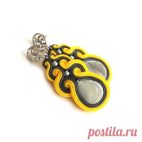 Earrings yellow grey post soutache earrings от SaboDesign на Etsy