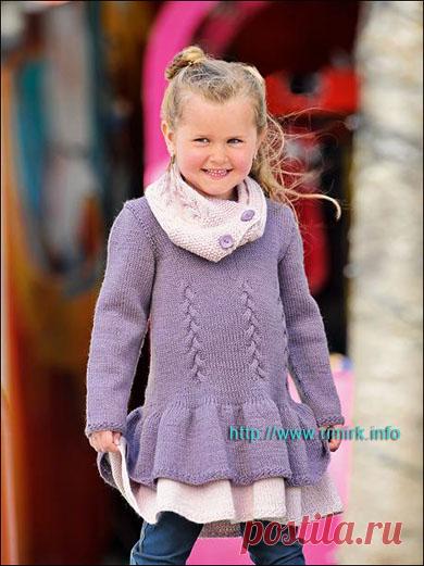 Сиреневая туника и воротник для девочки (спицы)