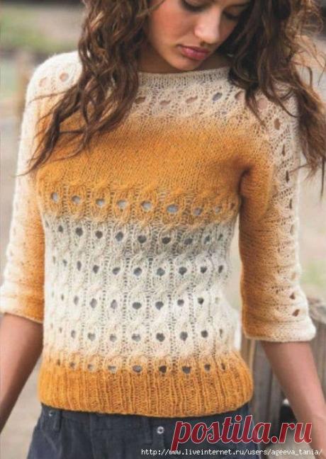 Пуловер спицами.