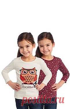 CFL, футболки с длинным рукавом (2 шт.), с рисунком в виде совы, для девочек