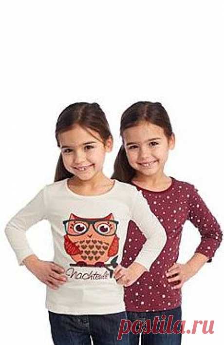 CFL, футболки с длинным рукавом (2 шт.), с рисунком в виде совы, для девочек