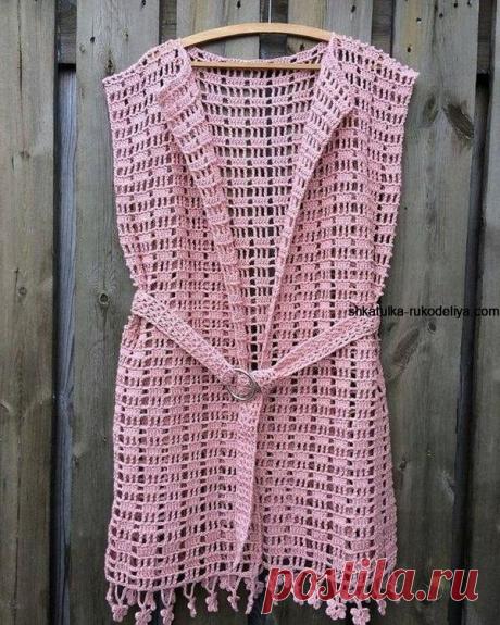 Удлиненный летний жилет крючком. Схема вязание красивого жилета крючком | Шкатулка рукоделия. Сайт для рукодельниц.