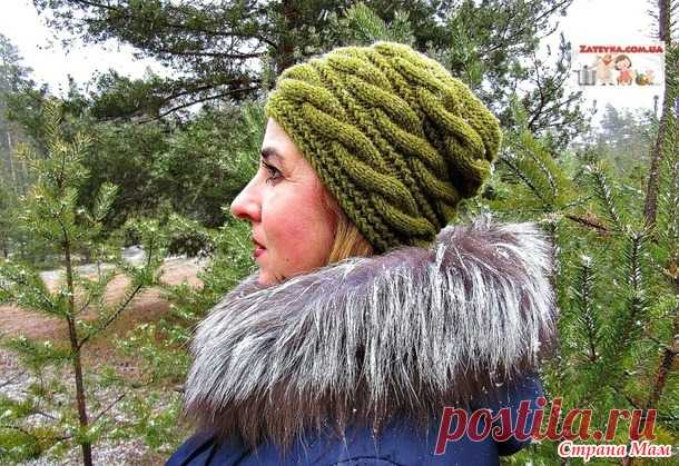Женская шапка спицами с поперечными косами. Видео МК. - Вязание - Страна Мам