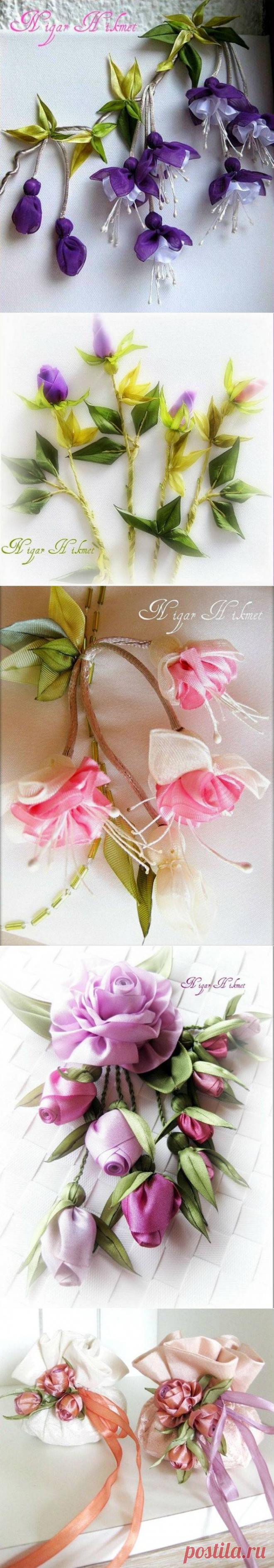 Цветы из лент и тесьмы