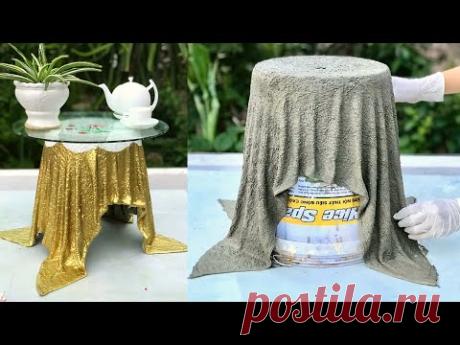 Great creative skills from towels and cement - how to make a beautiful coffee table and flower pot