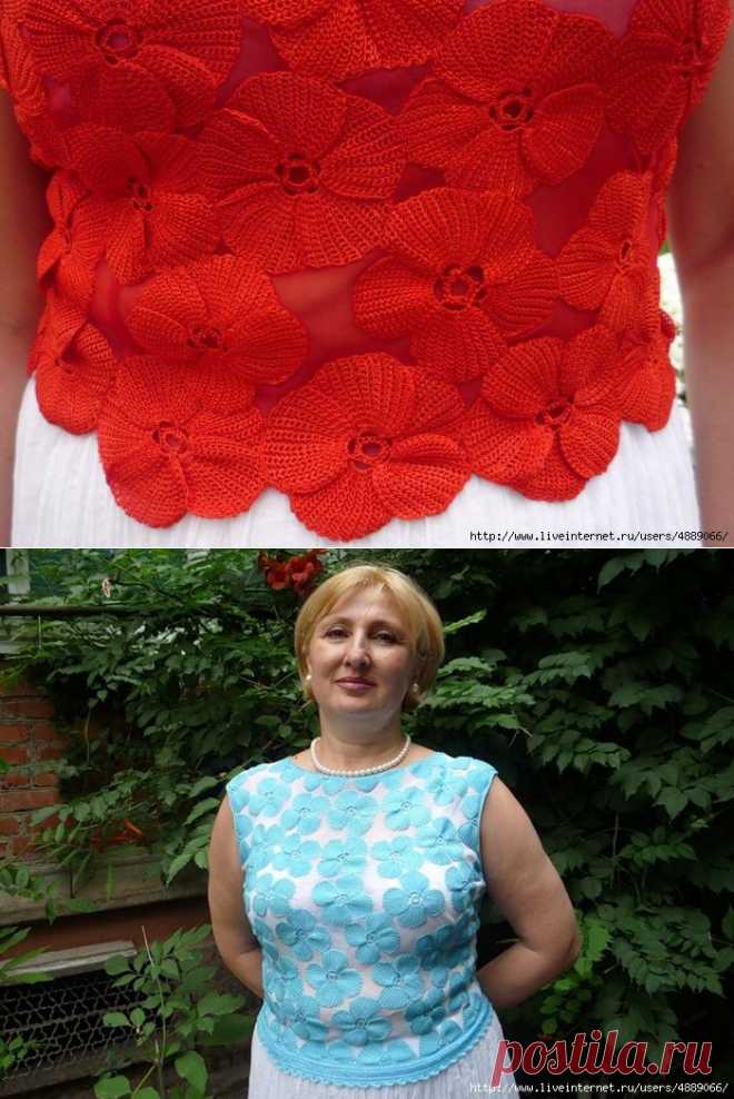 Красивые цветы в технике "тунисского вязания" от NataD.