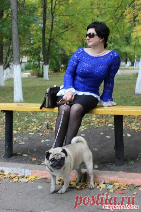 . Синяя кофточка с кружевной отделкой крючком - Все в ажуре... (вязание крючком) - Страна Мам