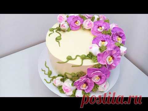Торт с Орхидеями(крем БЗК). /Cake with Orchids(protein custard).