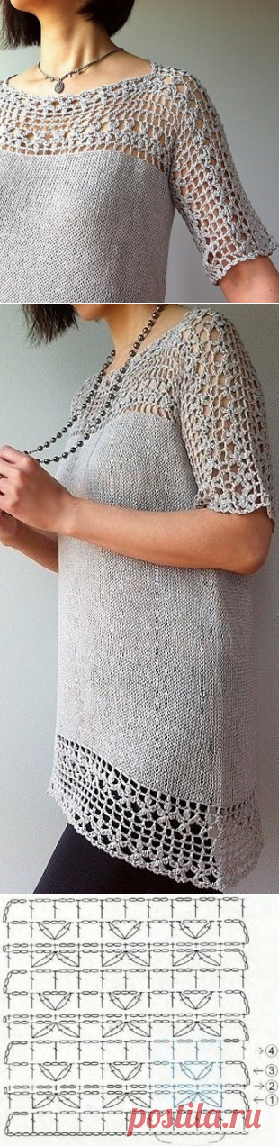 Стильная туника в смешанной технике из категории Интересные идеи – Вязаные идеи, идеи для вязания