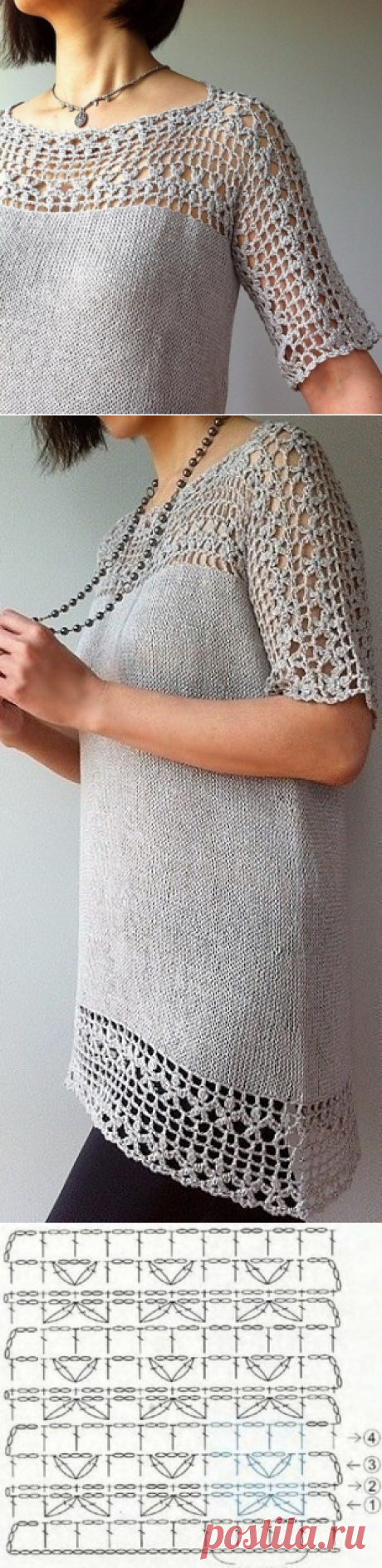 Стильная туника в смешанной технике из категории Интересные идеи – Вязаные идеи, идеи для вязания