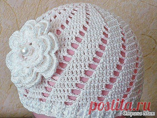 Летняя шапочка крючком с цветком. Схемы