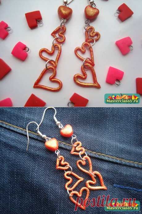 Серьги из пластики «Золотые сердца». Подробный мастер-класс