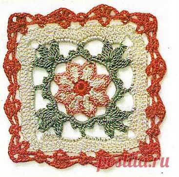 Красивые цветочные квадраты крючком.