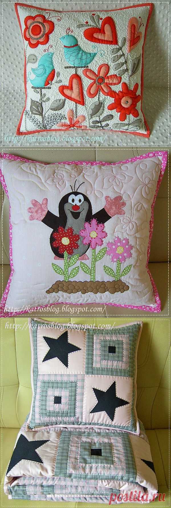 Лоскутные и с вышивкой подушки и одеяла ...handmade by Katro&#353;....