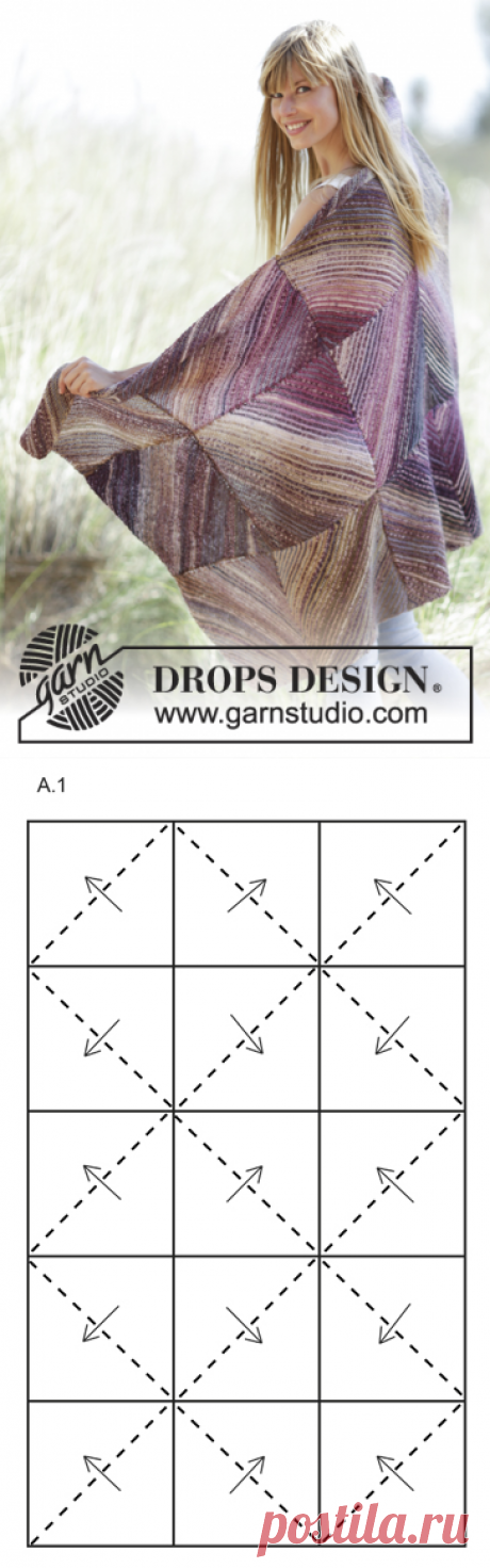 Purple Love / DROPS 167-40 - Knitted DROPS blanket in garter st with squares in ”Delight” and ”Fabel”. - Free pattern by DROPS Design