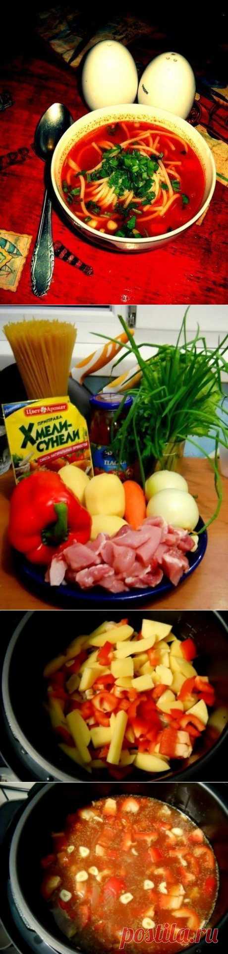 Лагман в мультиварке
#мультиварка@just__cook

Нам понадобится:

- мясо свинина (можно баранину ) 300-400гр.
- лук 2 шт .
- морковь 1 шт .
- картофель 4 шт.
- перец болгарский 1 шт .( большой )
- томатная паста 2-3 столовых ложки
- вермишель 200 гр .
- вода 1.5 литра
- чеснок 3 зубчика