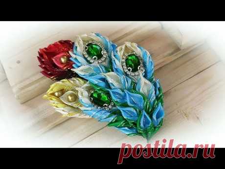Посмотрите, как Вам такие пёрышки из узких лент ? Брошь своими руками / diy satin ribbon brooch