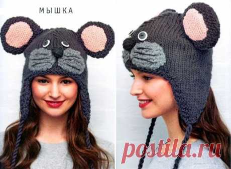 Шапка &quot;Мышка&quot;. Спицами. Текстовое руководство