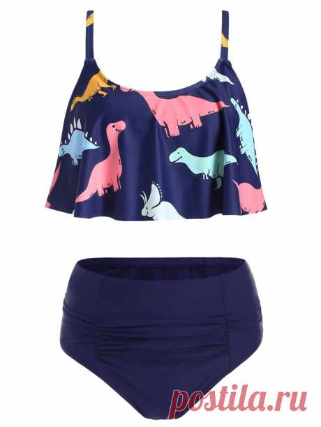 [51% OFF] 2020 Dinosaur Print High Waist Bikini Set In DEEP BLUE | DressLily