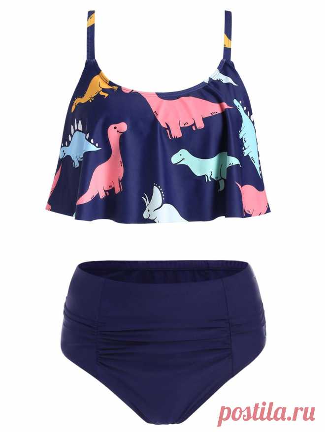 [51% OFF] 2020 Dinosaur Print High Waist Bikini Set In DEEP BLUE | DressLily