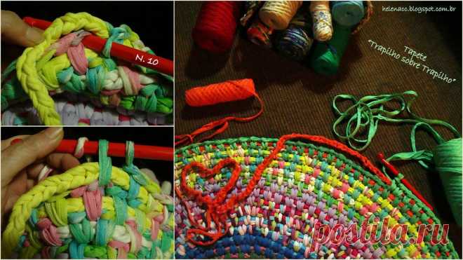 EU TAMBÉM CROCHETO...: Tapete "Trapilho sobre Trapilho"