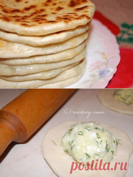 хычины с сыром и зеленью, и еще с картошкой и зеленью