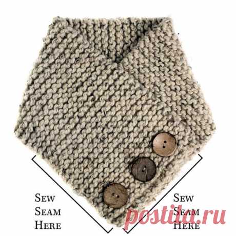 Grab the Trust scarf cowl knitting pattern. This is a beginner knitting pattern using one skein of a super bulky yarn with faux buttons.