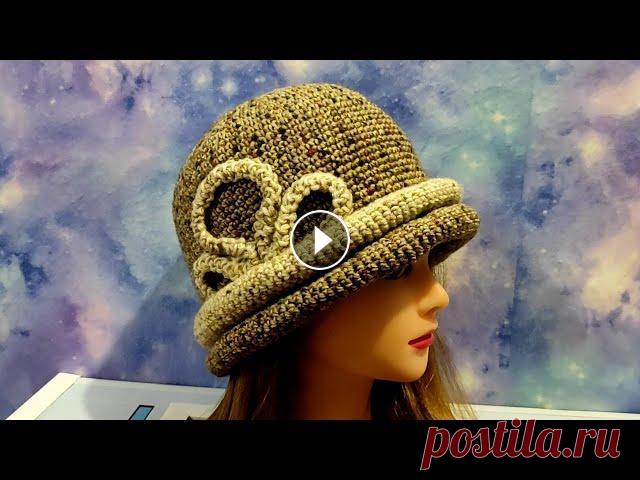 ШЛЯПКА С КРУГЛЫМИ ПОЛЯМИ крючком. ШЛЯПКА для начинающих. Симпатичная, элегантная шляпа, с оригинальными полями, связана из пряжи NAKO Superlambs Special Tweed-New в 100гр.-200м., крючок 4мм., расход пряжи на...