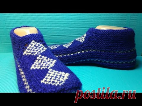 #650 ТАПОЧКИ СПИЦАМИ С ОРНАМЕНТОМ "РОМБЫ". МАСТЕР КЛАСС.