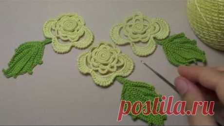Вязание крючком для начинающих. Цветы. Роза. Элементы ирландского кружева