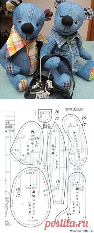 НАША СТРАНА МАСТЕРОВ: Шьем медведя из старых джинсов. Выкройка игрушки