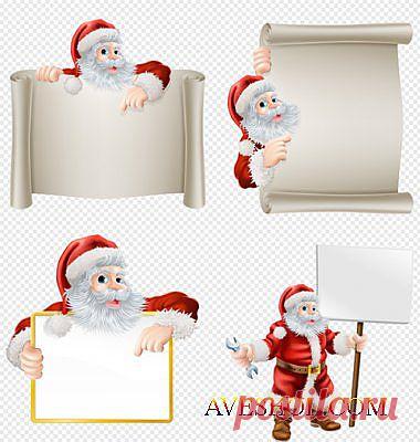 Клипарт - Дед морозы с поздравительными свитками и плакатами на прозрачном фоне PSD » ШКОЛА ПЛЮС