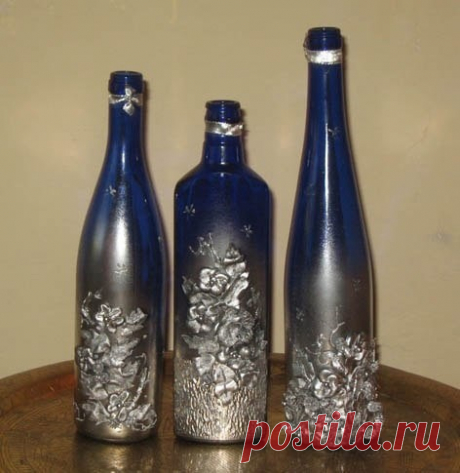 Декоративные бутылки: цветы из кожи
