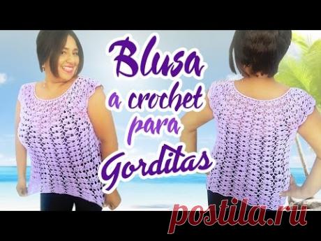 BLUSA VERANIEGA 1 TEJIDA A CROCHET PARA GORDITAS (Eng Sub ) | Canela♥