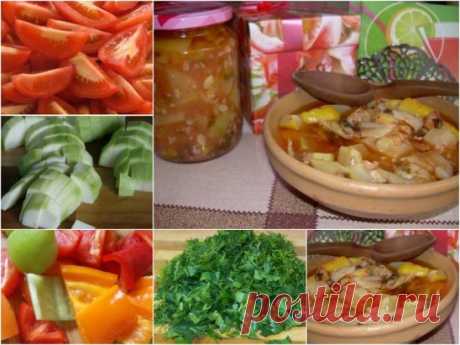 Юрча - вкусная закуска из кабачков на зиму.
Очень вкусная и пикантная закуска для любителей кабачков.
Ингредиенты:
- 3 кг молодых кабачков,
- 1 кг томатов,
- 1 кг сладкого болгарского перца,
- пучок зелени (петрушка, укроп или ту, что любите больше),
- 3 головки чеснока,
- 100 мл 9% уксуса,
- 350 мл растительного масла,
- 200 г сахара,
- 80 г соли,
- специи по вкусу (черный и душистый перец горошком).
Приготовление:
1. Кабачки помыть и порезать кубиками. Если вы используете не молодые кабачки,