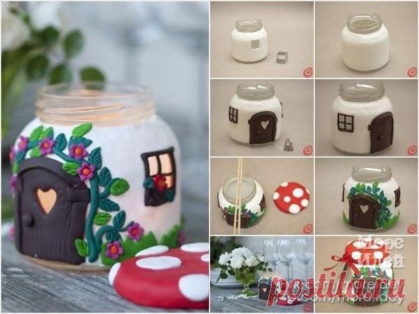 СВЕЧА-ДОМИК ИЗ СТЕКЛЯННОЙ БАНОЧКИ.