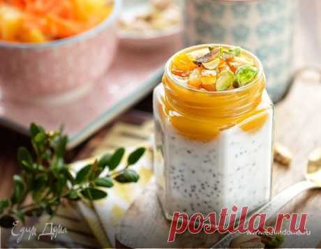 Чиа-пудинг с манговым пюре, апельсиновыми цукатами и фисташками, пошаговый рецепт на 287 ккал, фото, ингредиенты - Женя jennysmile83