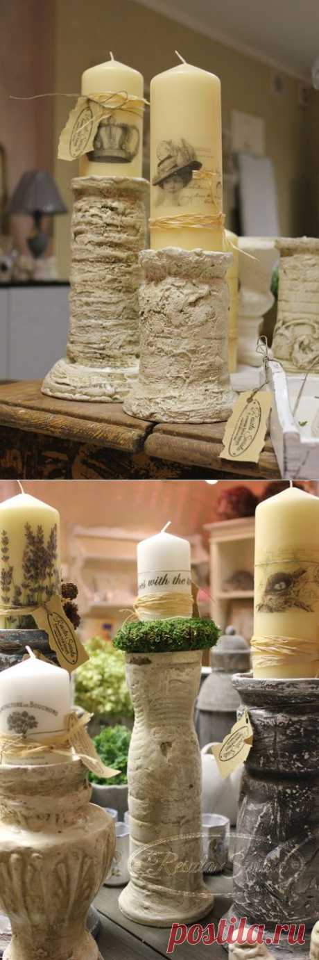 Винтажные гипсовые подсвечники из пластиковых бутылок. Мастер-класс.