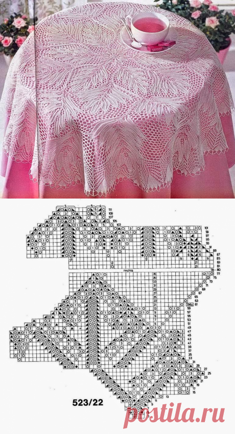Модели вязания со схемами и описаниями: Красивейшая скатерть спицами
