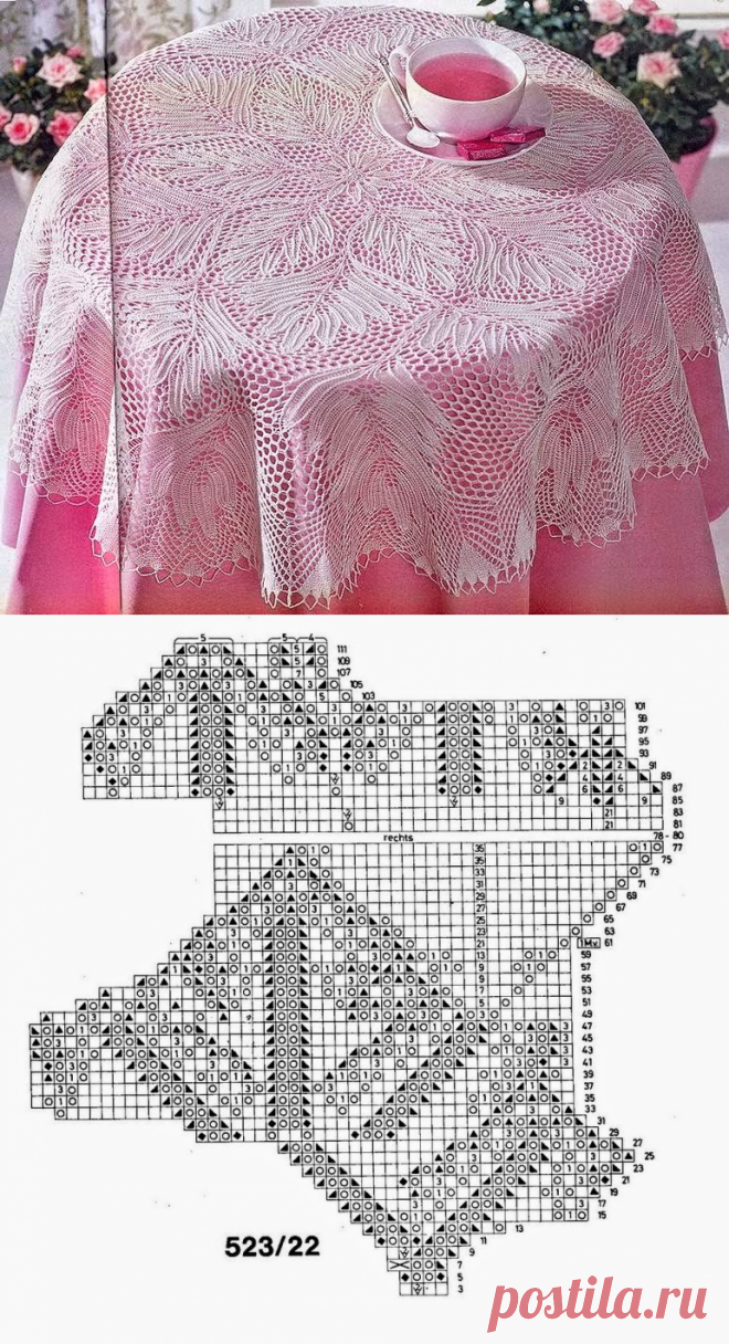Модели вязания со схемами и описаниями: Красивейшая скатерть спицами