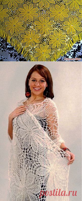 Красивая Шаль из цветочных мотивов - крючком.