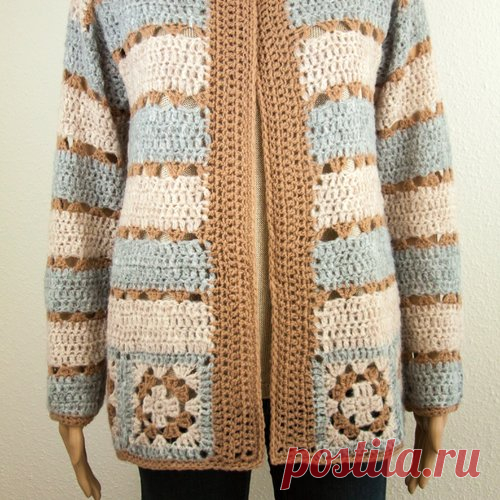 Cardigan boho hippie ethno crocheté kid mohair écru beige gris clair - Un grand marché