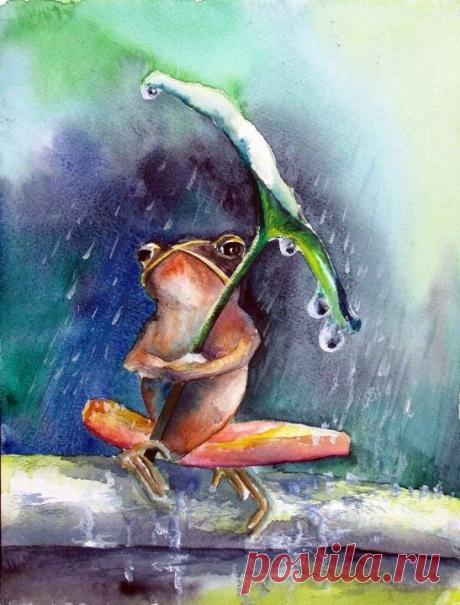 Watercolor frog umbrella | Frogs, toads and ponds art