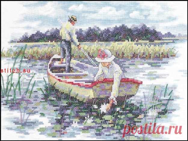 Вышивка крестом: Кувшинки (Waterlily Blossoms) Статья автора «Вяжем с удовольствием» в Дзене ✍: Схема в четырех частях  Ключи к схеме