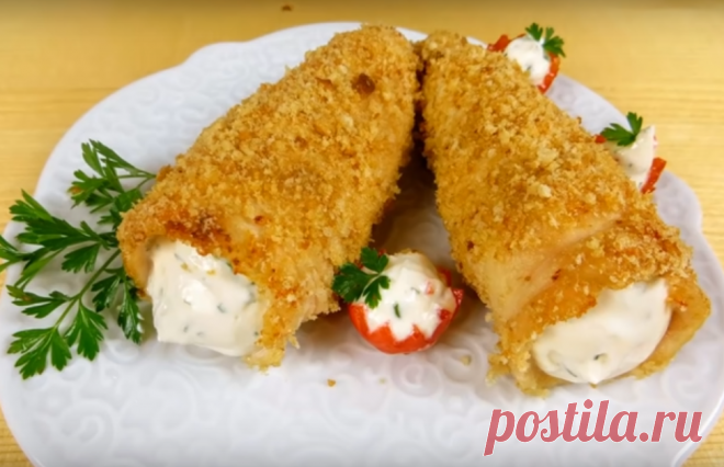Интересная закуска: куриные трубочки с кремом