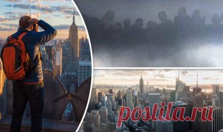 Толпа пришельцев из потустороннего мира, появившихся в небе, взволновала жителей Нью-Йорка