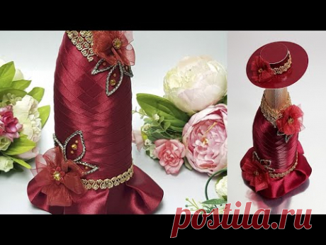🌹Декор бутылки в подарок женщине на день рождения. Мастер-класс