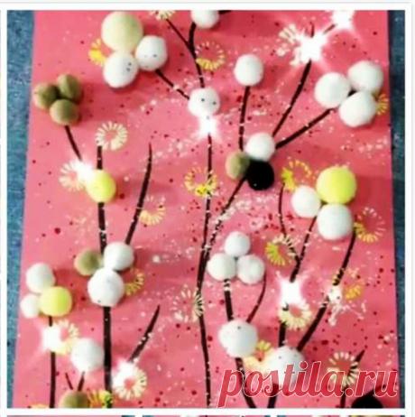 ​Интересная аппликация с ватными шариками